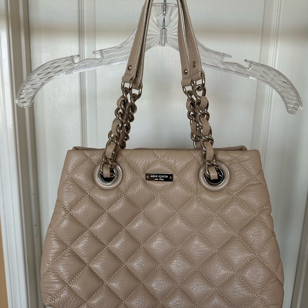 kate spade Quilted Pebbled Leather Shoulder Bag - Taupe